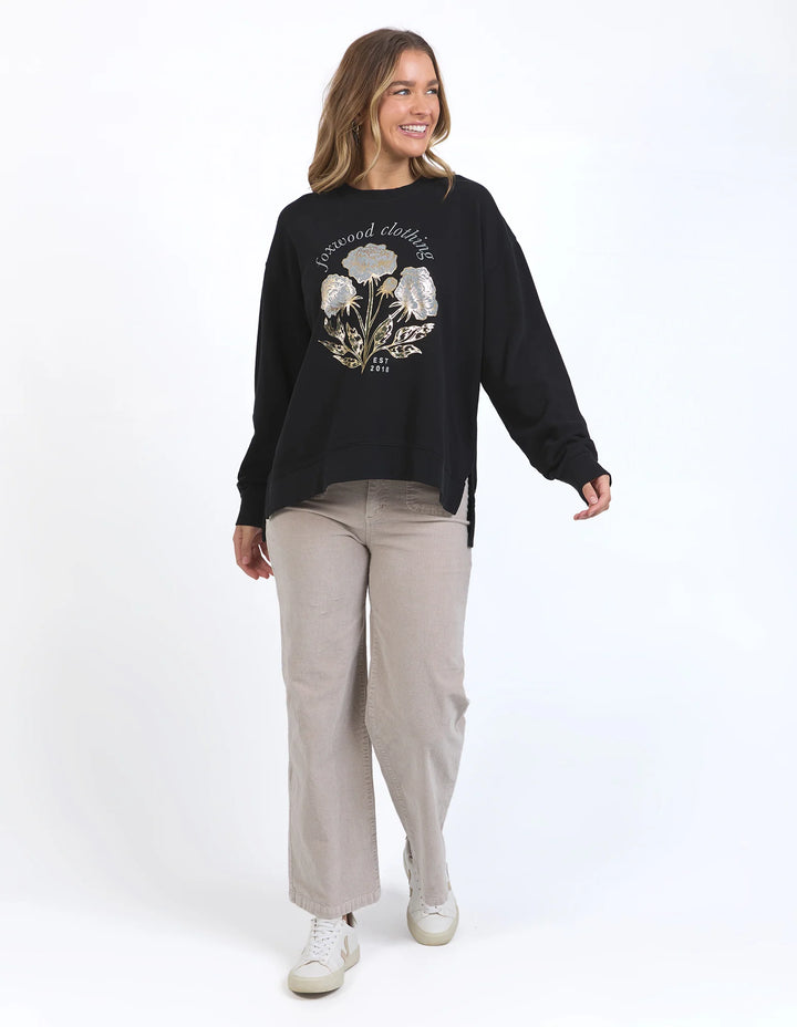 Foxwood | Golden Rose Crew - Washed Black | Shut the Front Door