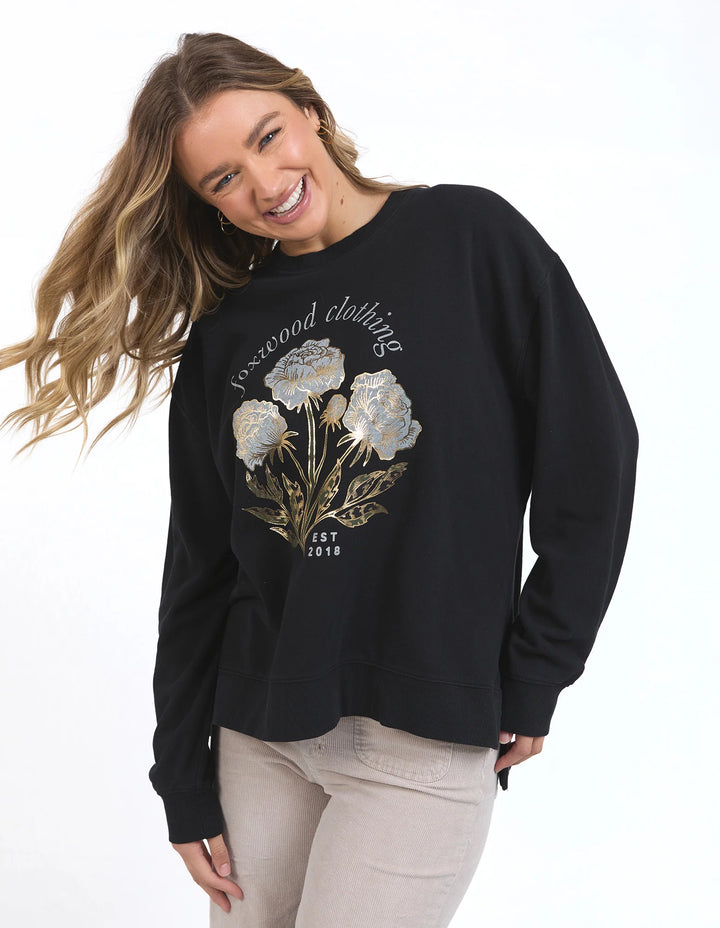 Foxwood | Golden Rose Crew - Washed Black | Shut the Front Door