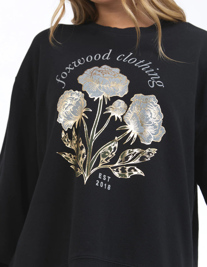 Foxwood | Golden Rose Crew - Washed Black | Shut the Front Door