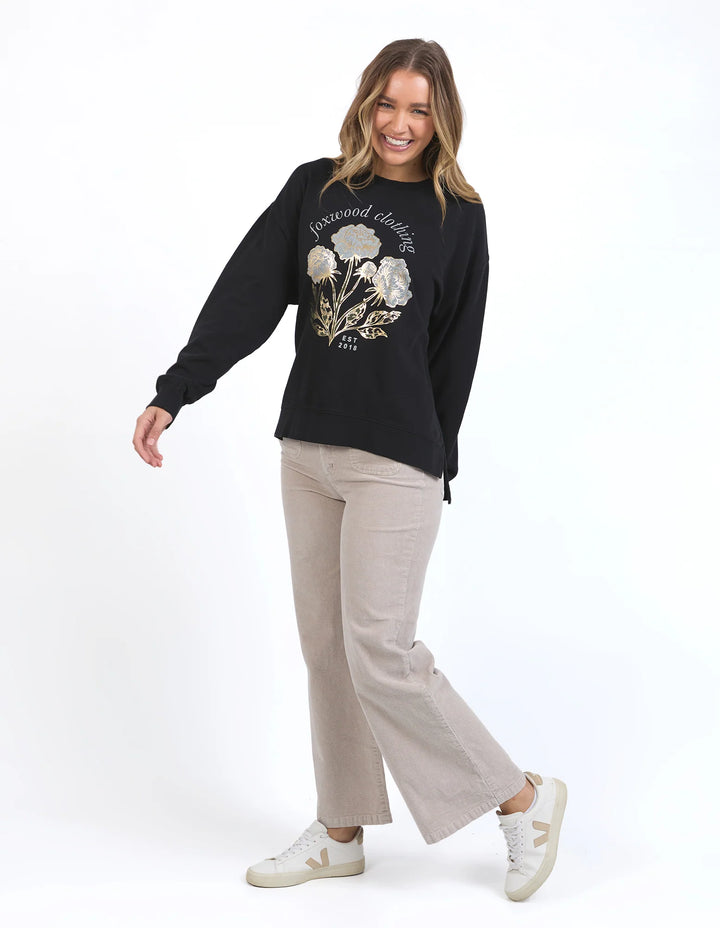 Foxwood | Golden Rose Crew - Washed Black | Shut the Front Door