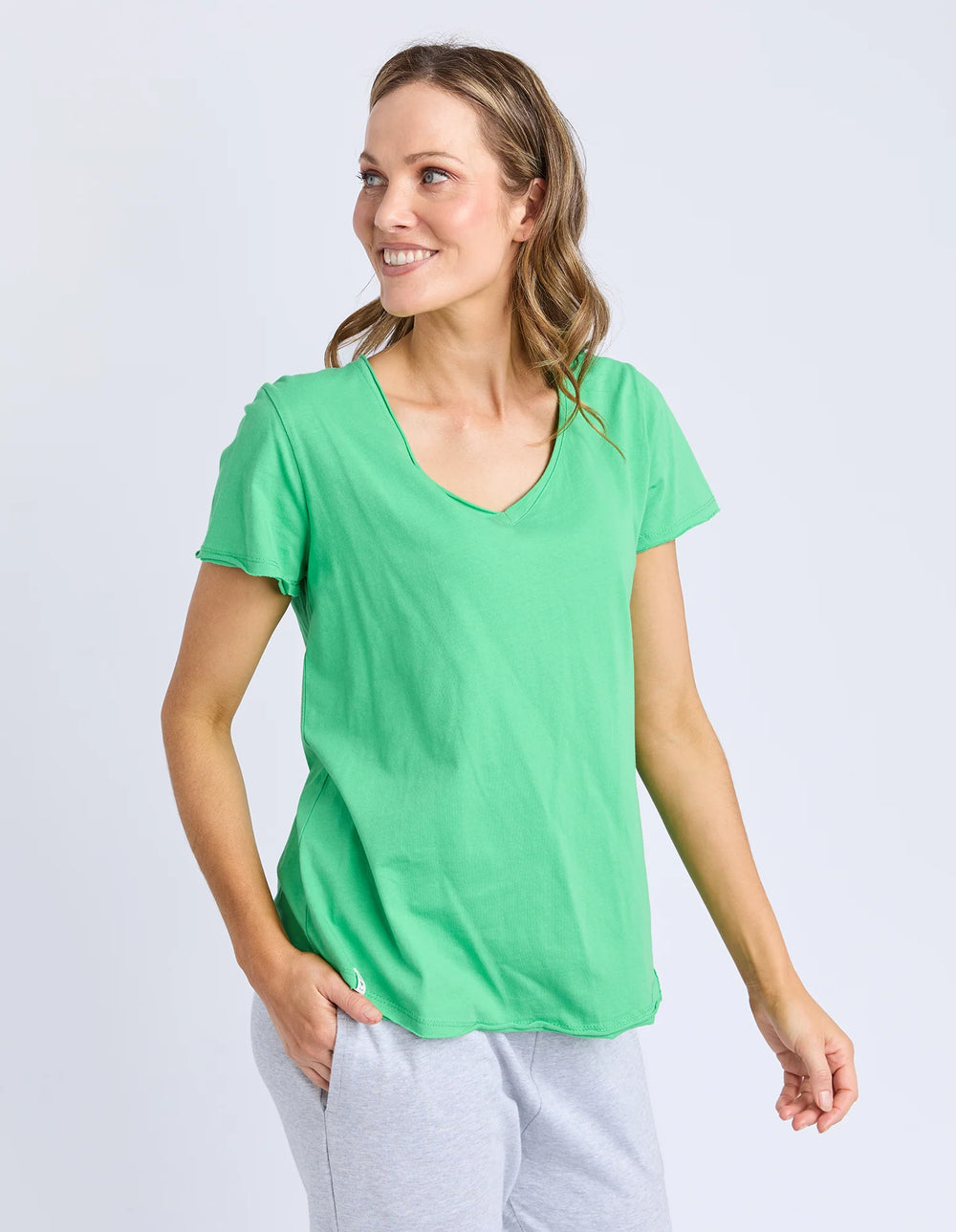 Elm Knitwear | Pima Vee Tee - Spring Green | Shut the Front Door