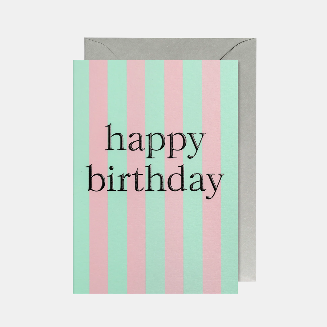 Lagom | Card Happy Birthday Stripe Mint/Pink | Shut the Front Door