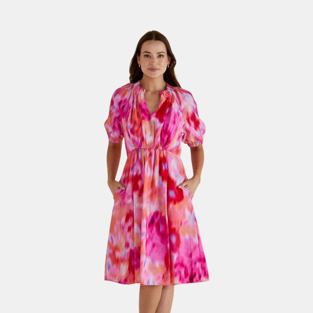 Emery Dress - Floral Abstract Print Pink