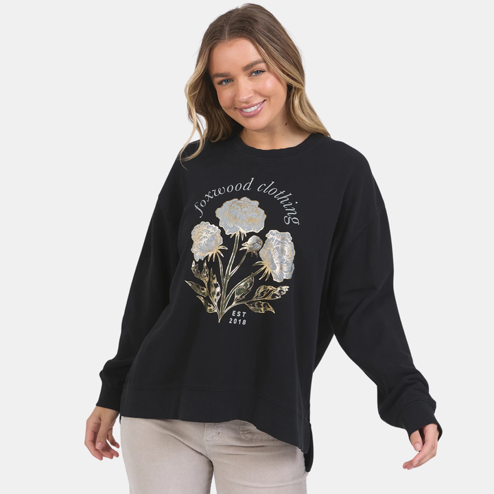 Foxwood | Golden Rose Crew - Washed Black | Shut the Front Door