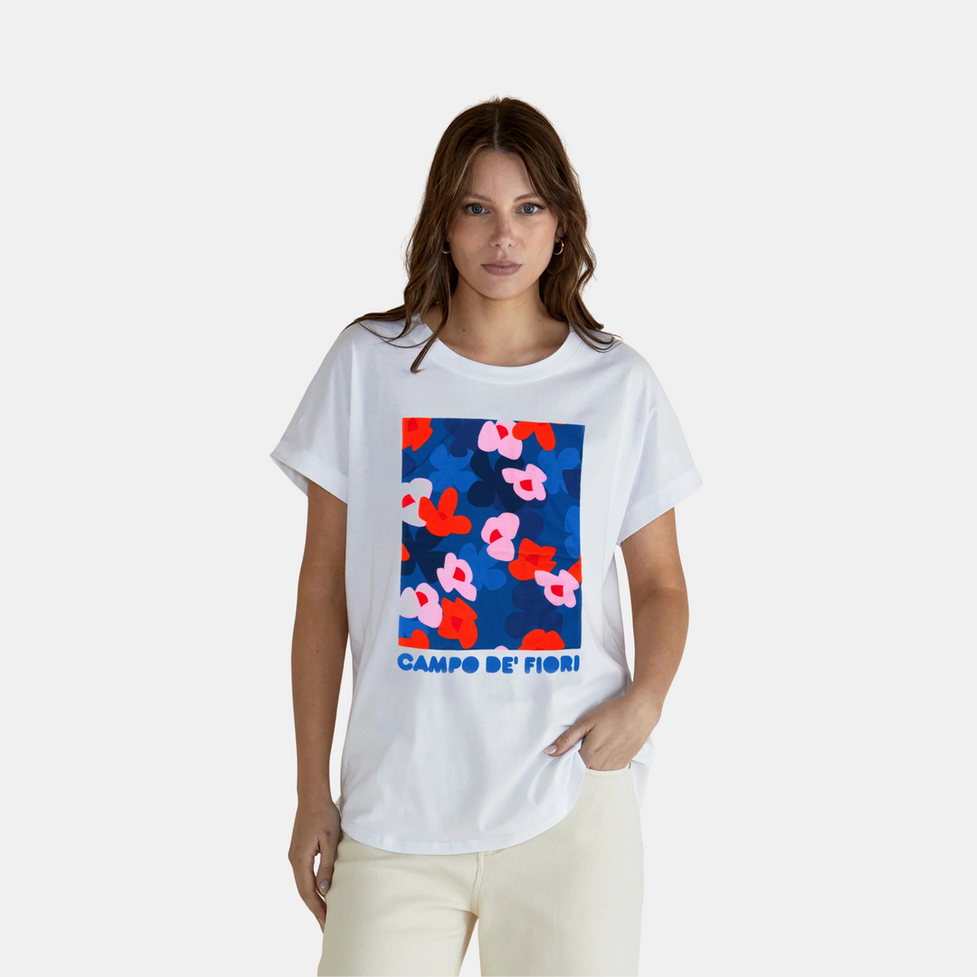 Betty Basics | Hailey Short Sleeve Tee - Campo De' Flori Print White | Shut the Front Door