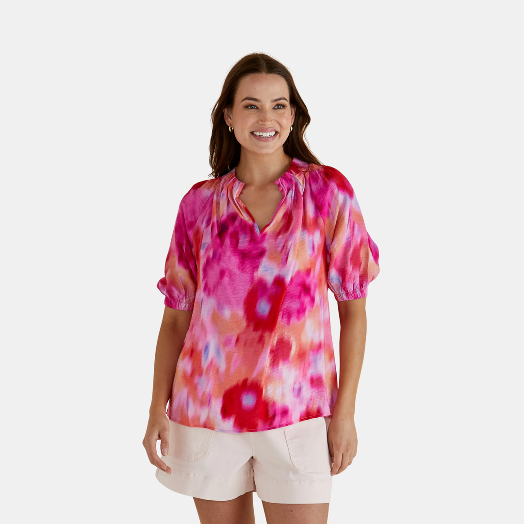 Joanne Blouse - Floral Abstract Print Pink