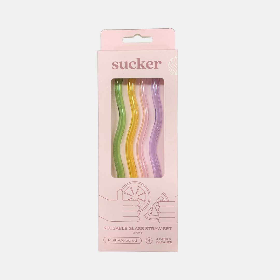 Sucker | Reusable Glass Straws - Wavy | Shut the Front Door