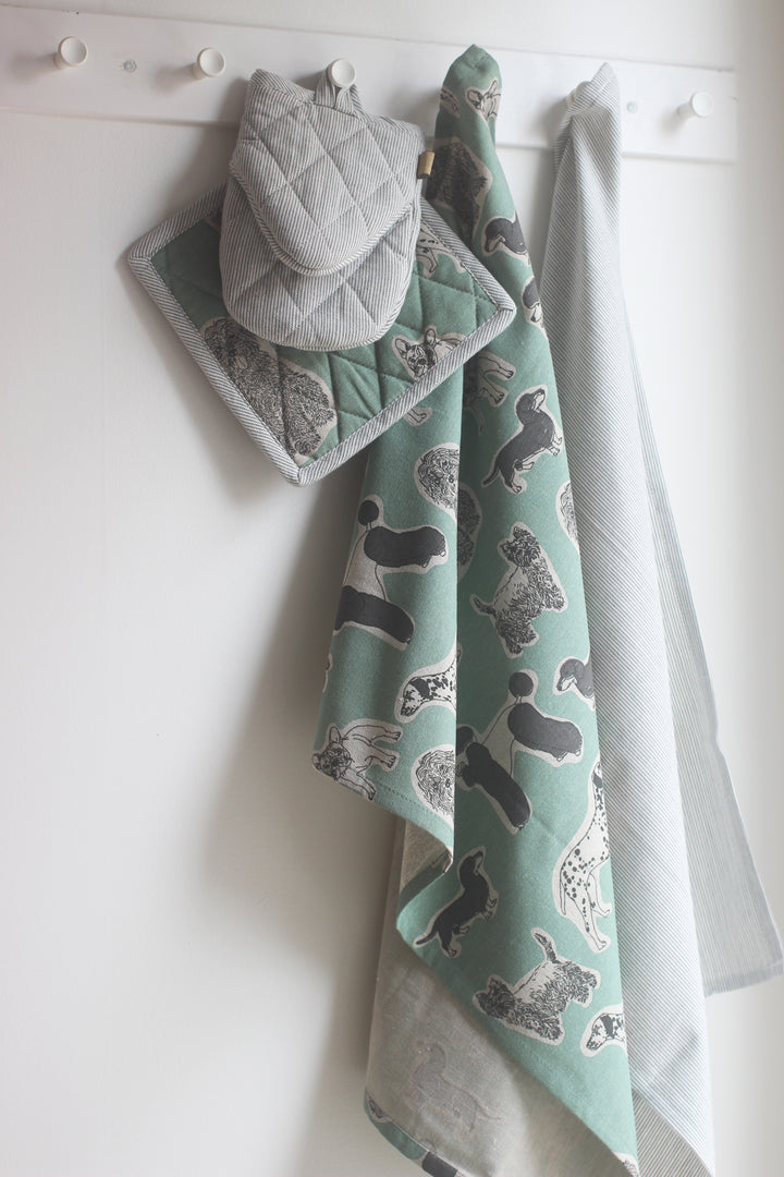 Raine & Humble | Woof Tea Towel - Aqua Storm | Shut the Front Door