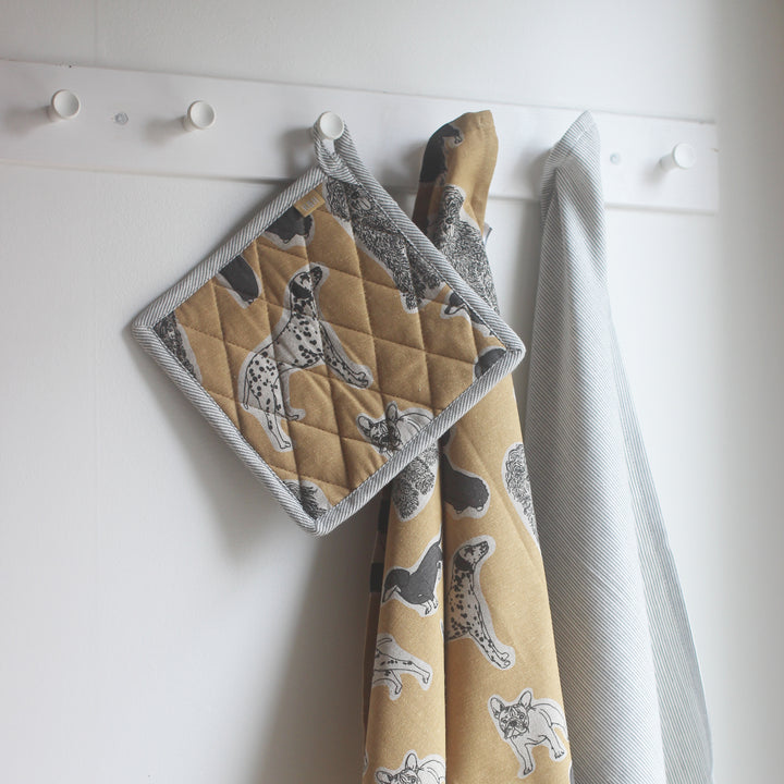 Raine & Humble | Woof Tea Towel - Charcoal Stripe | Shut the Front Door