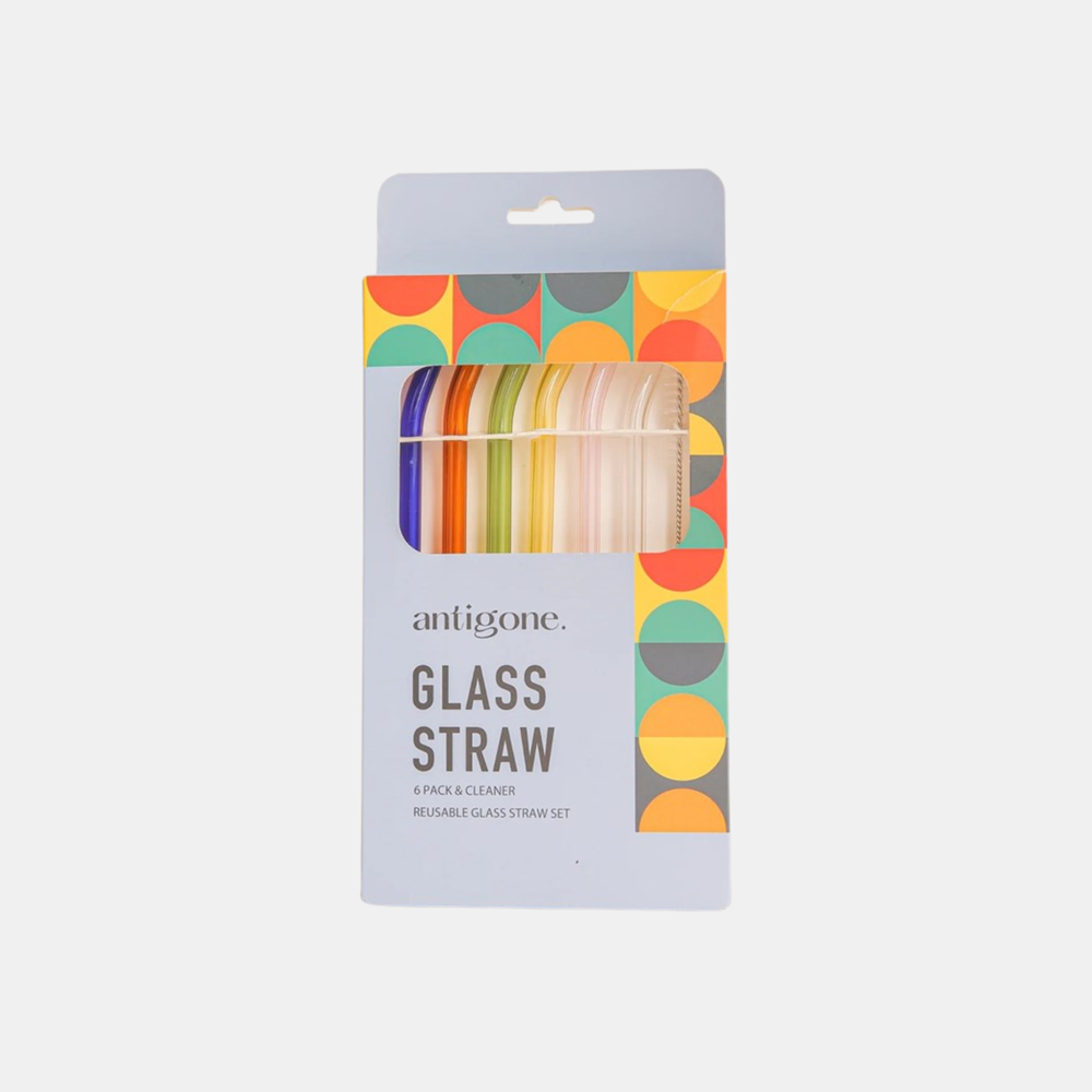 Reuable Glass Straws Set 6 - Short Bend Multi