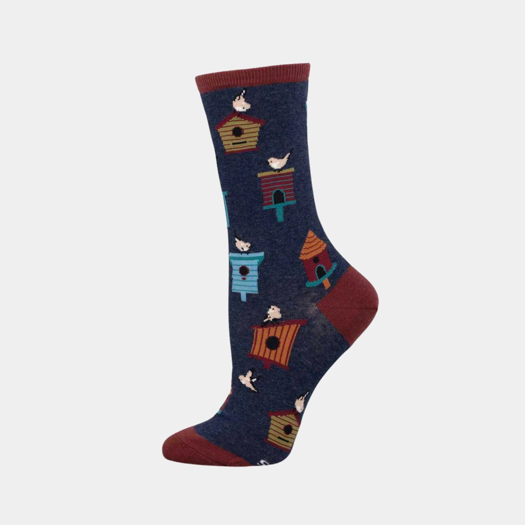Socksmith | Women's Birdhouses Socks - Navy Heather | Shut the Front Door