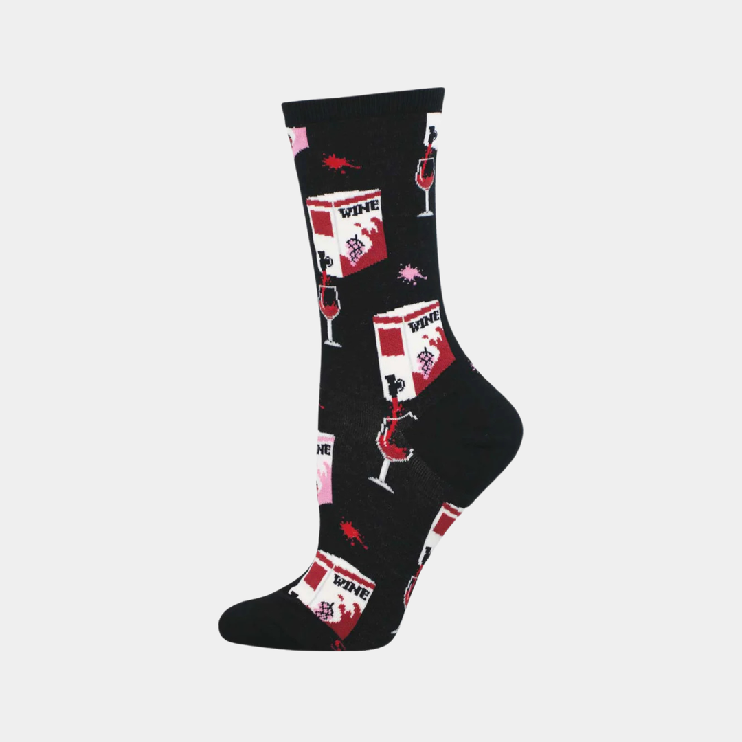 Socksmith | Women's Fine Like Boxed Wine Socks - Black | Shut the Front Door
