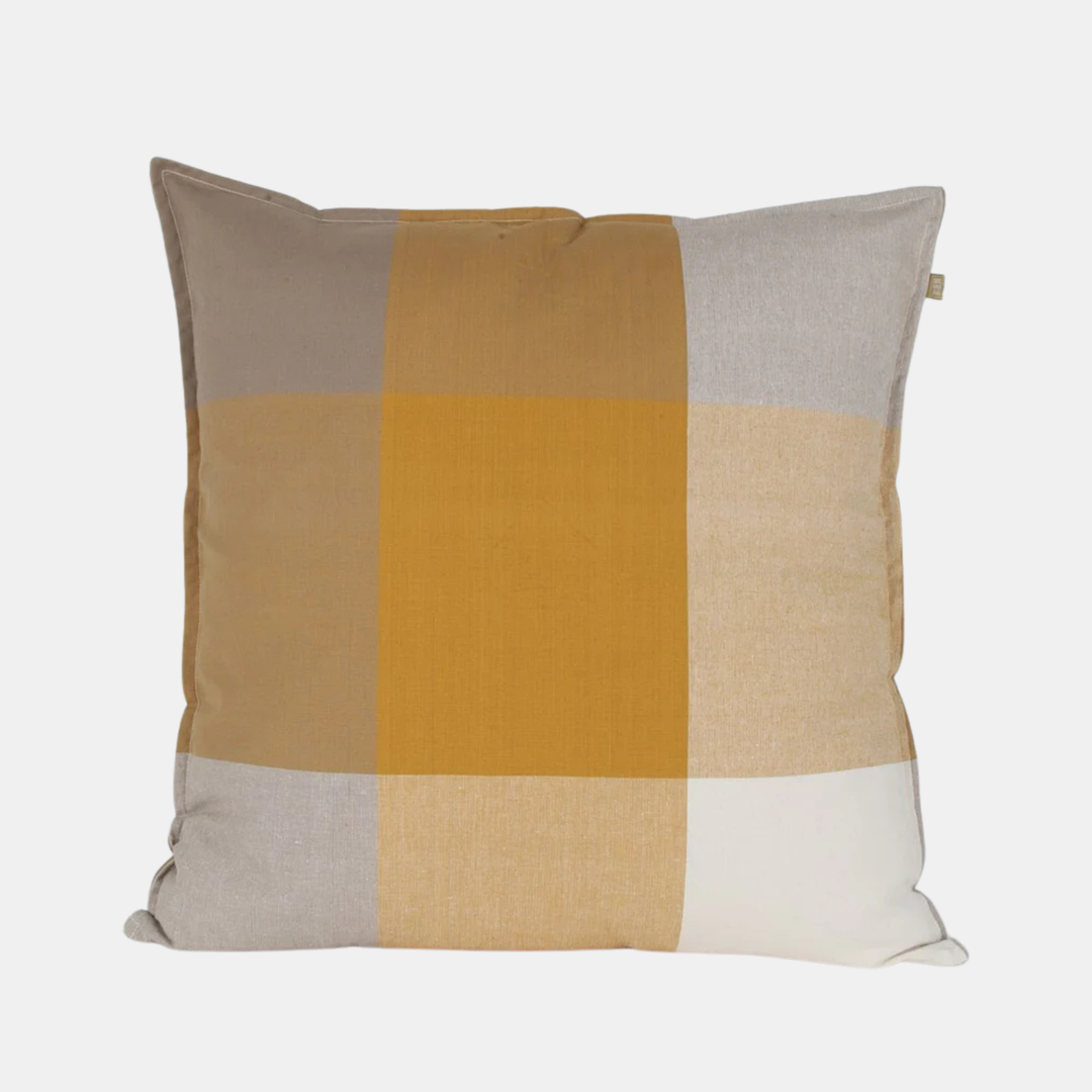 Raine & Humble | Giant Check Cushion - Mustard | Shut the Front Door