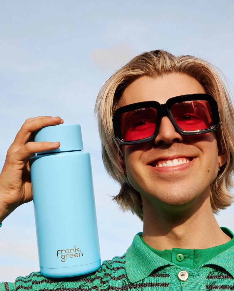 Frank Green | Ceramic Lined Reusable Bottle 34oz with Straw - Sky Blue | Shut the Front Door