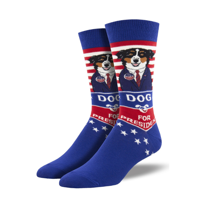 Socksmith | Men's Dog For President Socks - Blue | Shut the Front Door