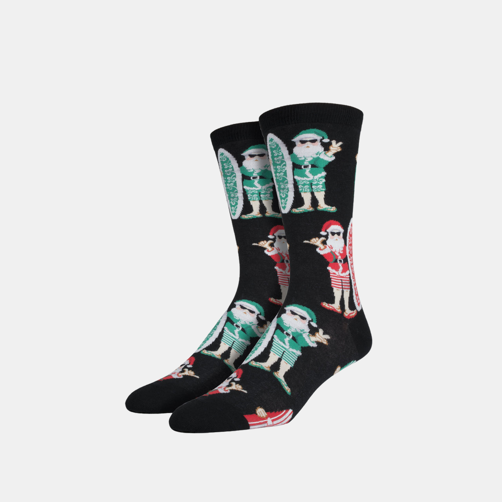 Socksmith | Men's Surf Santa Socks - Black | Shut the Front Door