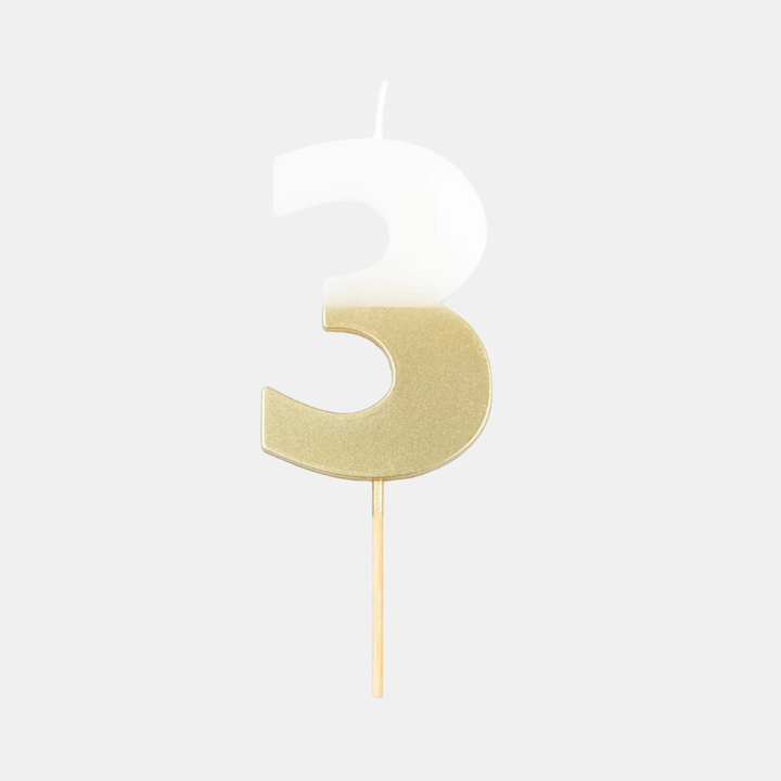 Meri Meri | Gold Dipped Candle - Number 3 | Shut the Front Door