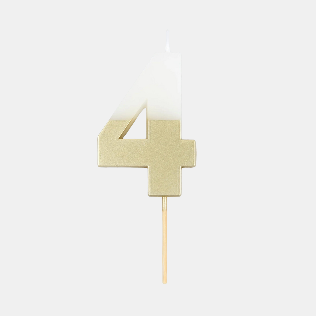 Meri Meri | Gold Dipped Candle - Number 4 | Shut the Front Door