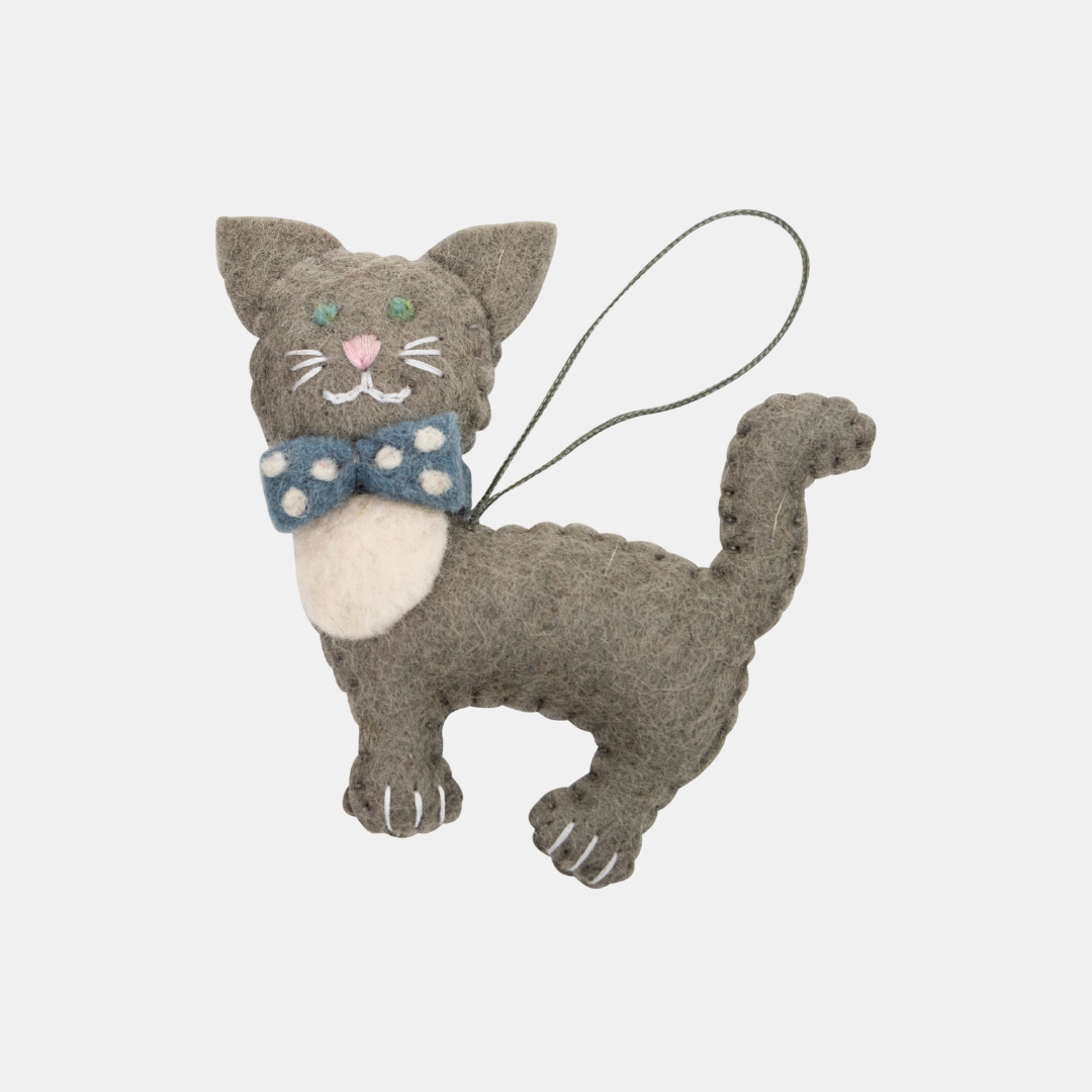 Pashom | Hanging Cat with Bow Decoration - Grey | Shut the Front Door