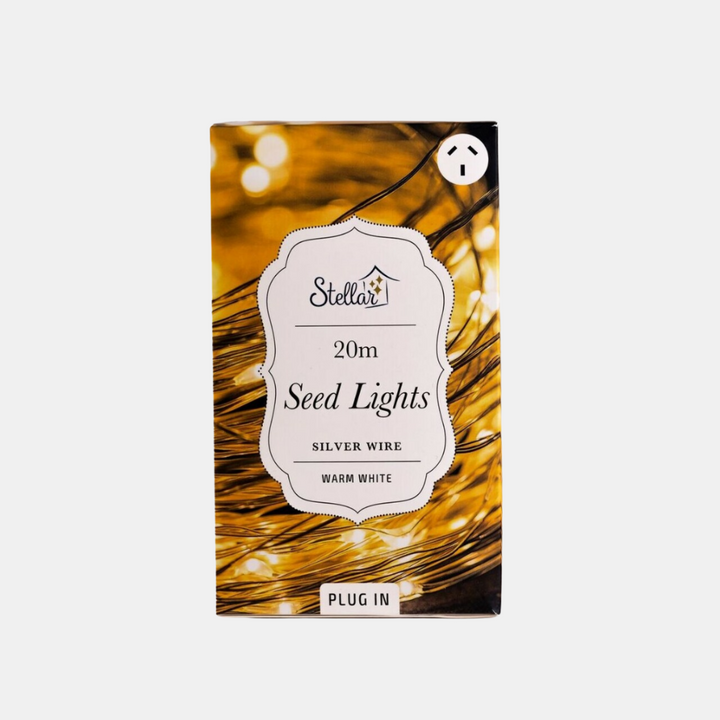 Stellar Haus | 200 LED Seed Light String Silver Warm White Plug 20m | Shut the Front Door