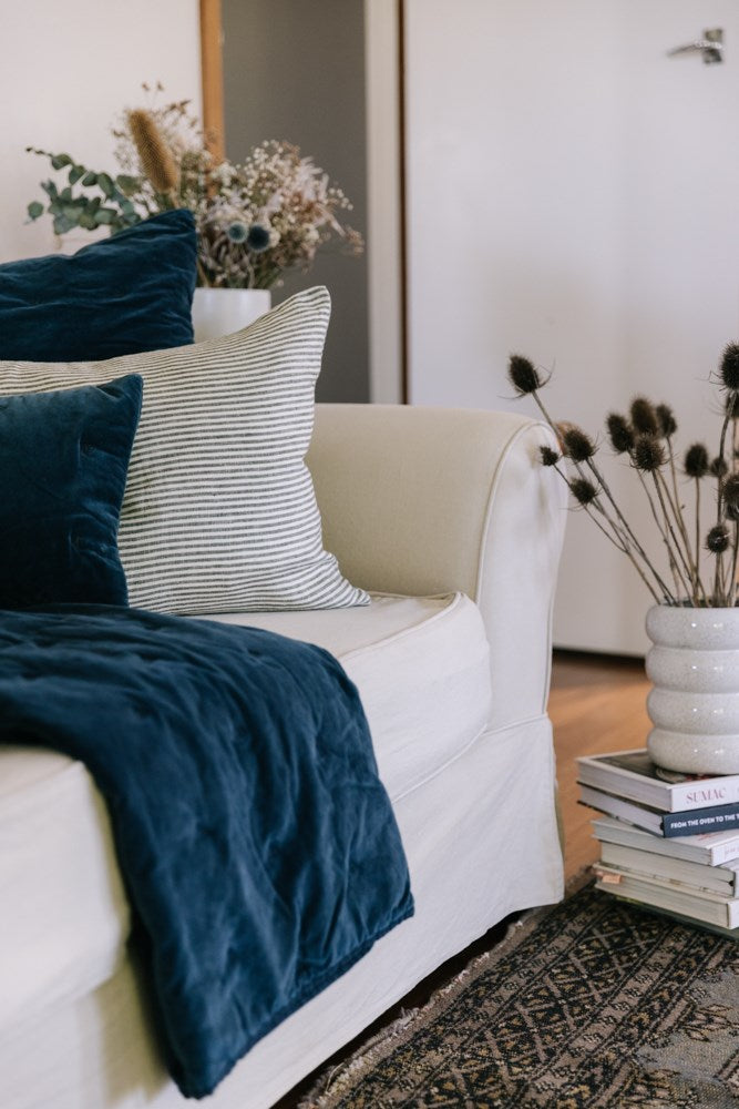 Raine & Humble | Mason Bee Velvet Throw- Navy | Shut the Front Door