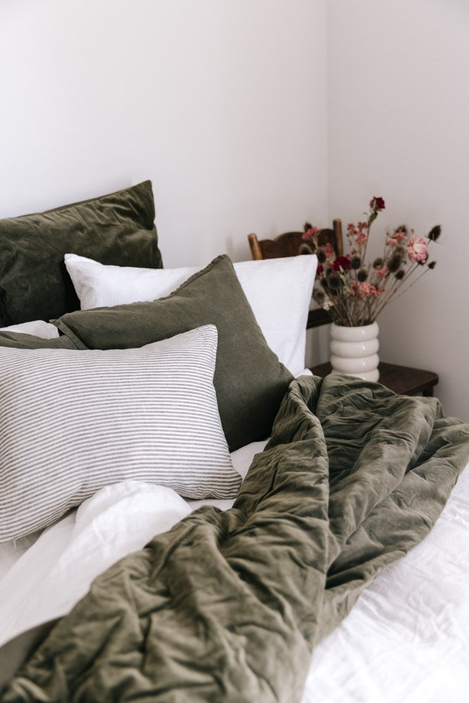 Raine & Humble | Mason Bee Velvet Throw - Olive | Shut the Front Door