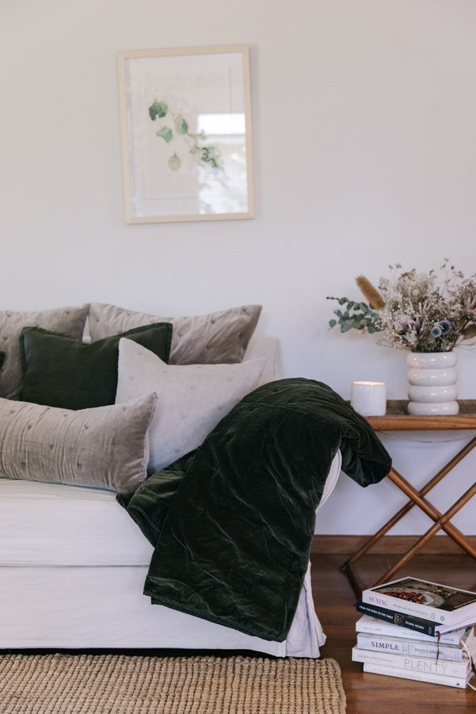 Raine & Humble | Mason Bee Velvet Throw - Olive | Shut the Front Door