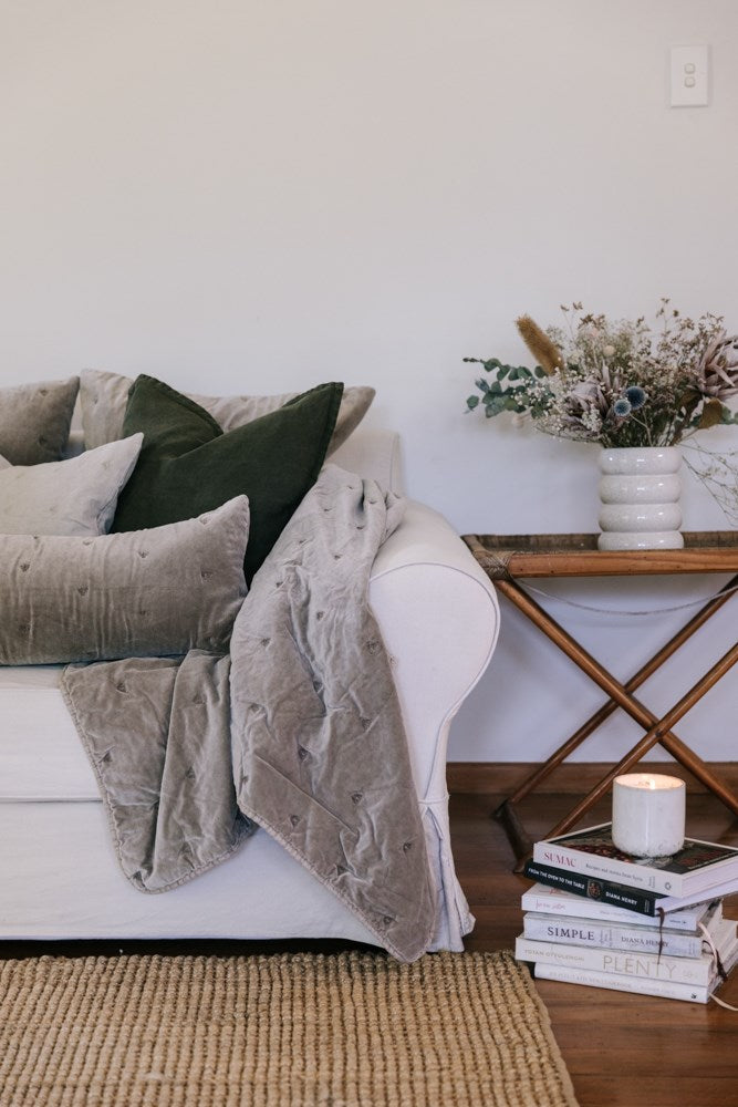 Raine & Humble | Mason Bee Velvet Throw - Stone | Shut the Front Door