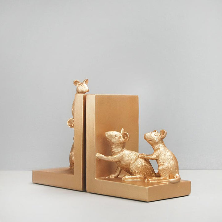 White Moose | Resin Mouse Bookend Set - Gold | Shut the Front Door