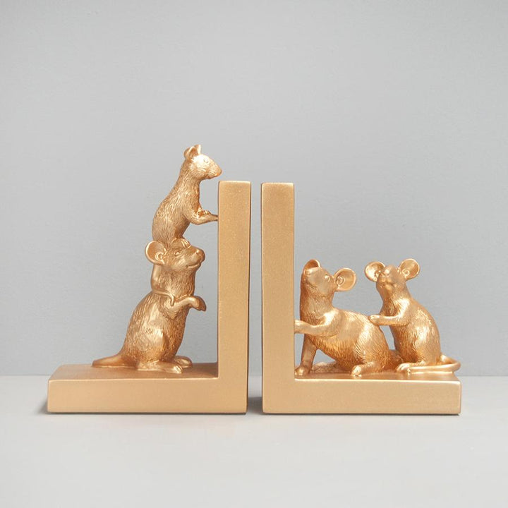 White Moose | Resin Mouse Bookend Set - Gold | Shut the Front Door