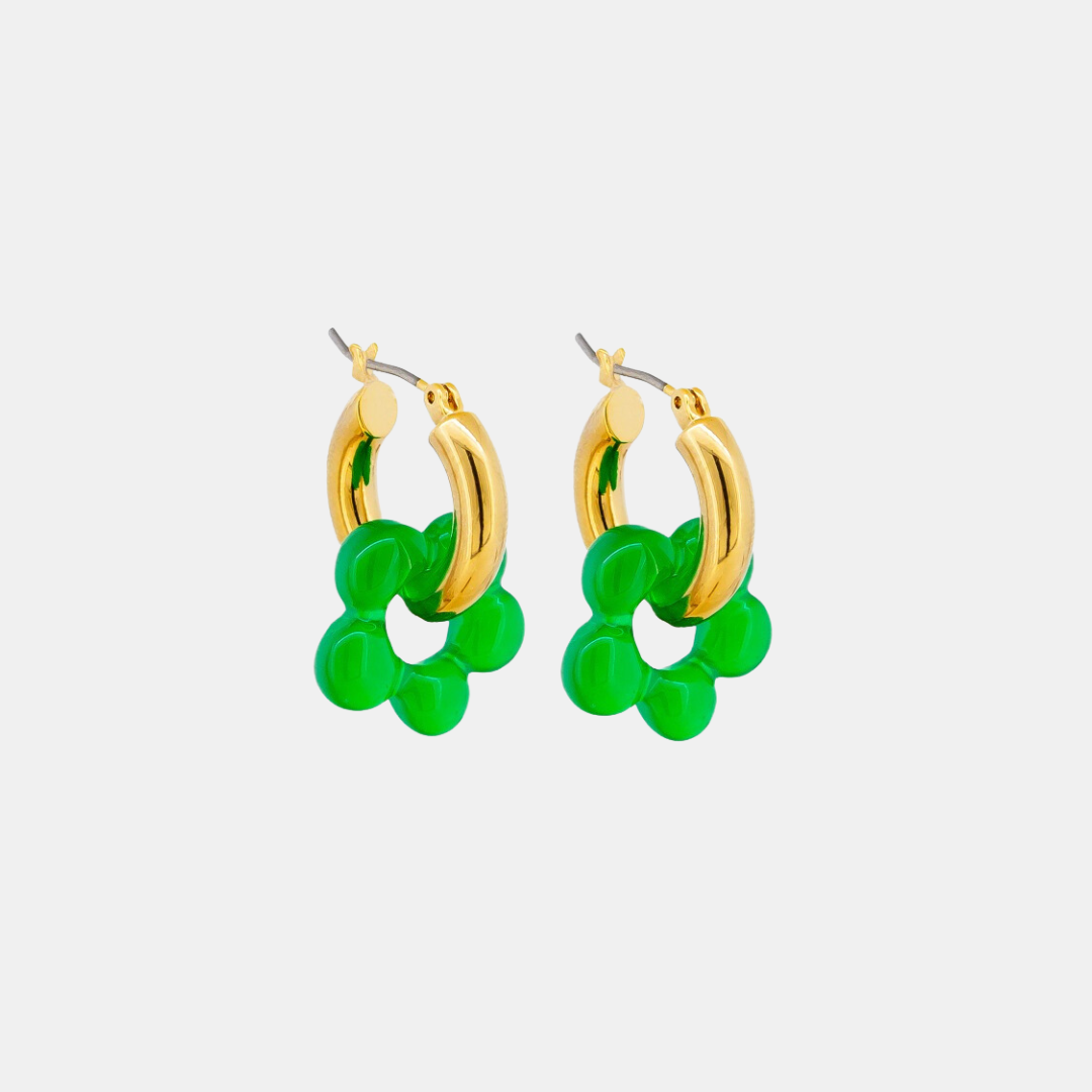 Tiger Tree | Earring Gold Spinning Flower Hoops - Green | Shut the Front Door
