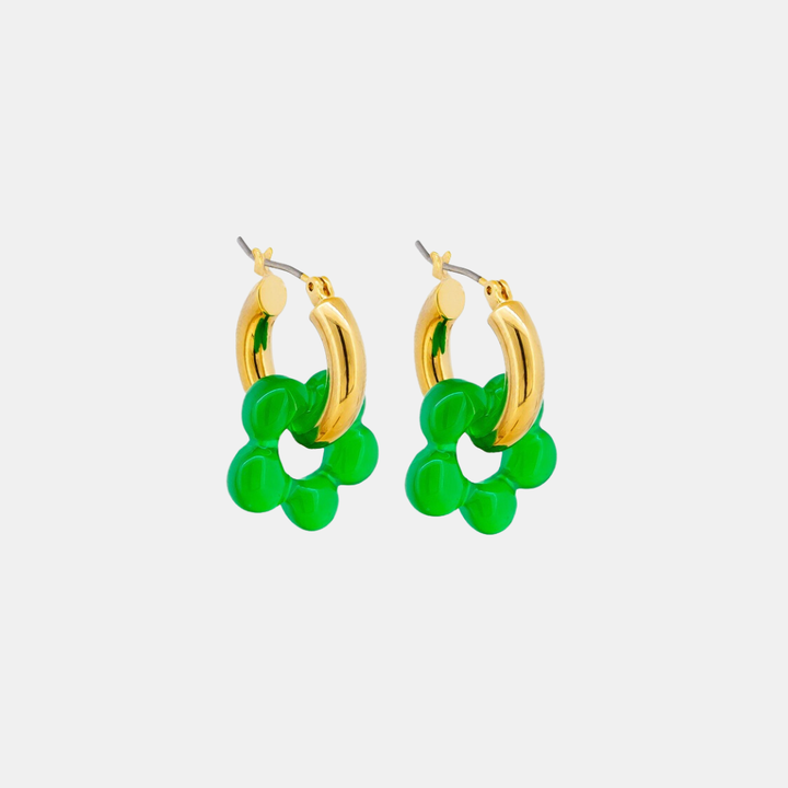 Tiger Tree | Earring Gold Spinning Flower Hoops - Green | Shut the Front Door