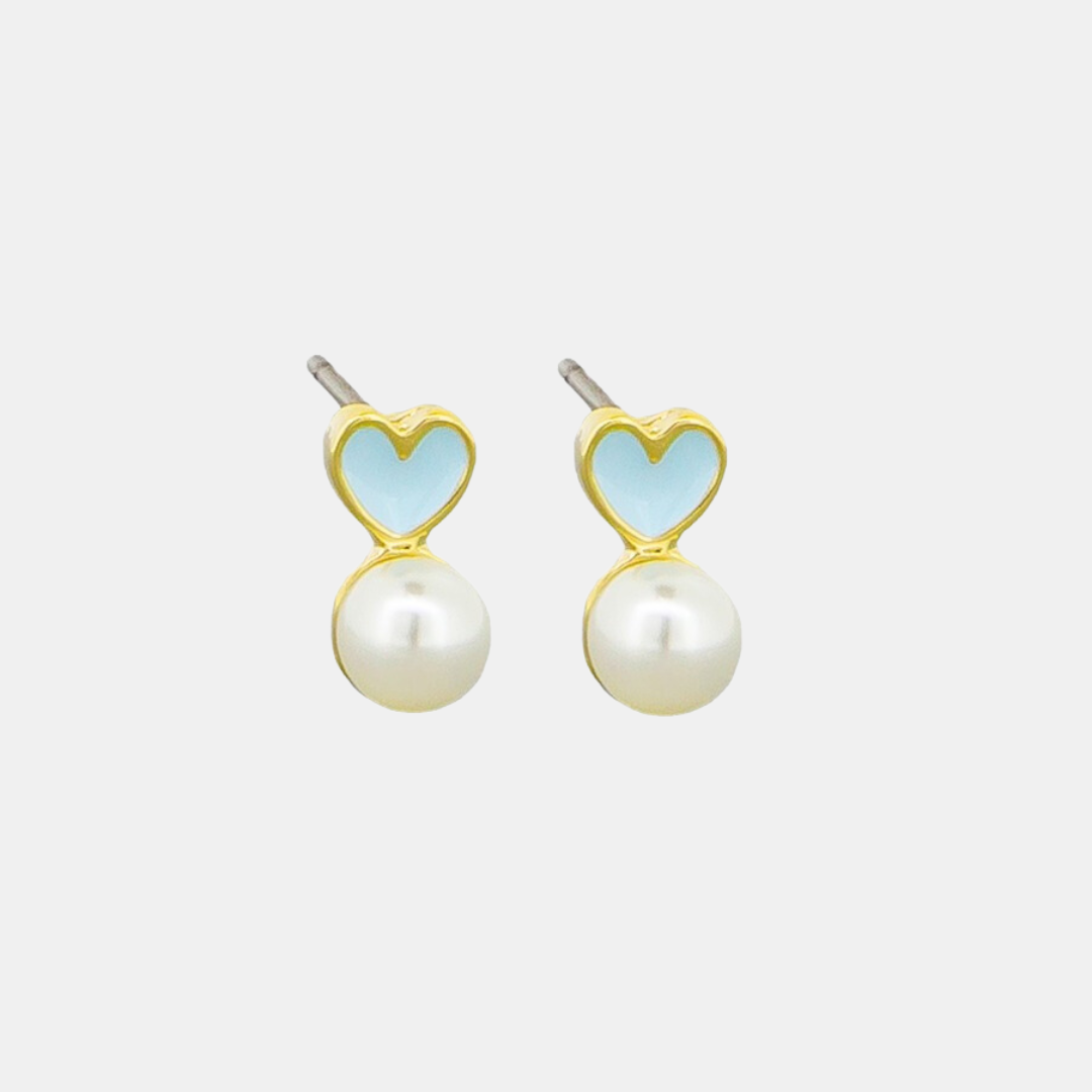 Tiger Tree | Earring Enamel Heart & Pearl - Blue | Shut the Front Door