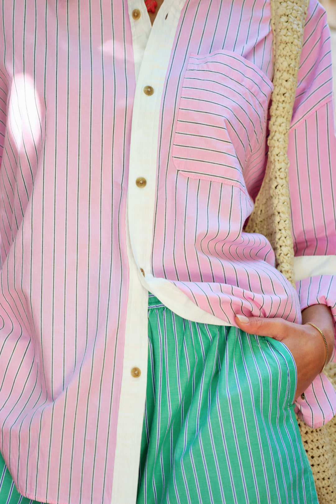 Peta Oversized Shirt - Hibiscus Pink / Triple Stripe White Collar