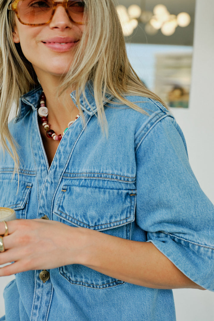 Sammy Relaxed Shirt Dress - Mid Vintage Blue