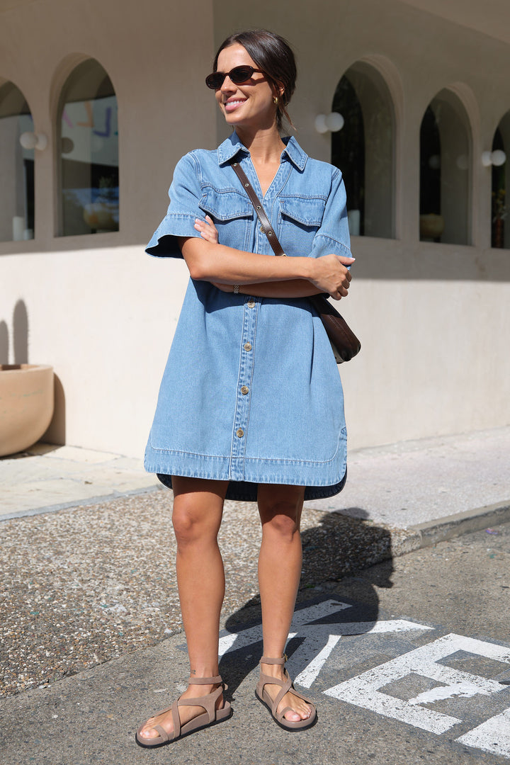 Sammy Relaxed Shirt Dress - Mid Vintage Blue