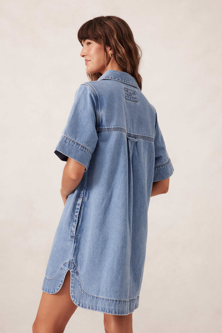 Sammy Relaxed Shirt Dress - Mid Vintage Blue