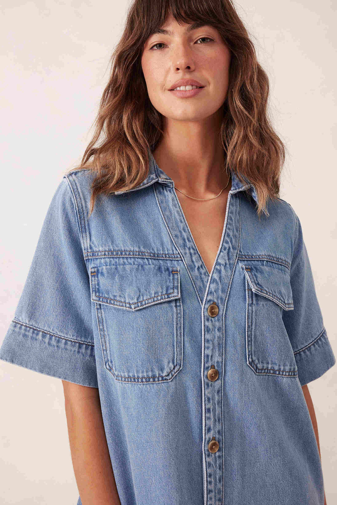 Sammy Relaxed Shirt Dress - Mid Vintage Blue