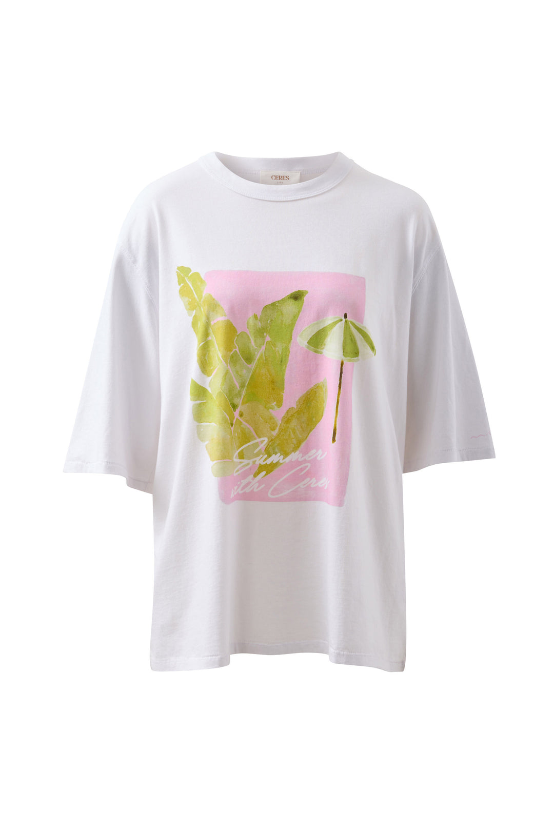 Liv Oversized Tee - White Coastal Leaves