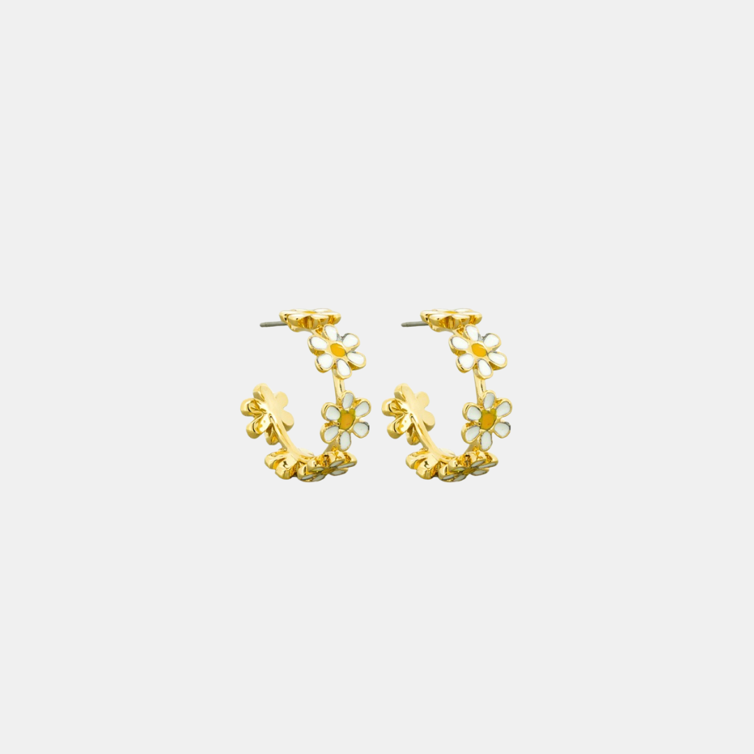 Tiger Tree | White Daisy Chain Hoops - Gold | Shut the Front Door