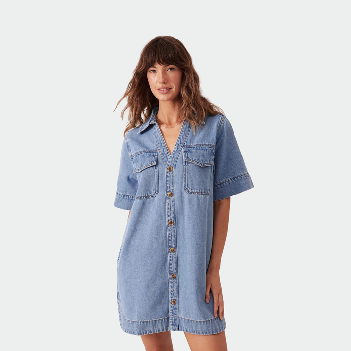 Sammy Relaxed Shirt Dress - Mid Vintage Blue