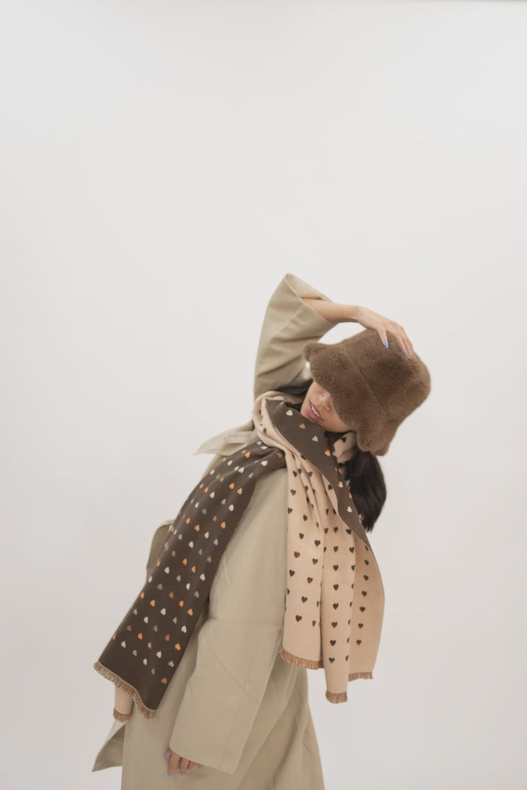 Antigone | Hearts Double Sided Scarf - Coffee | Shut the Front Door