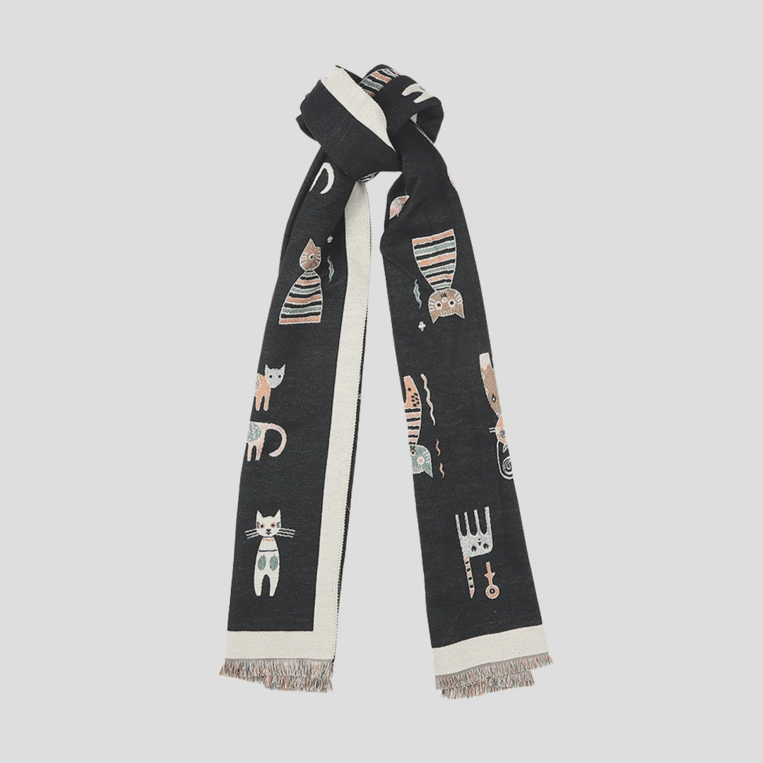 Antigone | Cats Double Sided Scarf - Black | Shut the Front Door