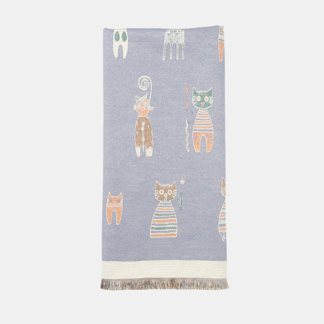 Antigone | Cats Double Sided Scarf - Light Blue | Shut the Front Door