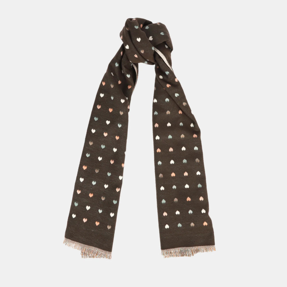 Antigone | Hearts Double Sided Scarf - Coffee | Shut the Front Door