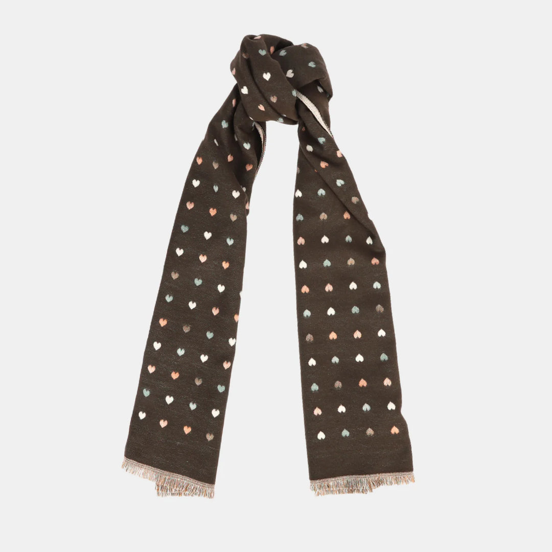 Antigone | Hearts Double Sided Scarf - Coffee | Shut the Front Door