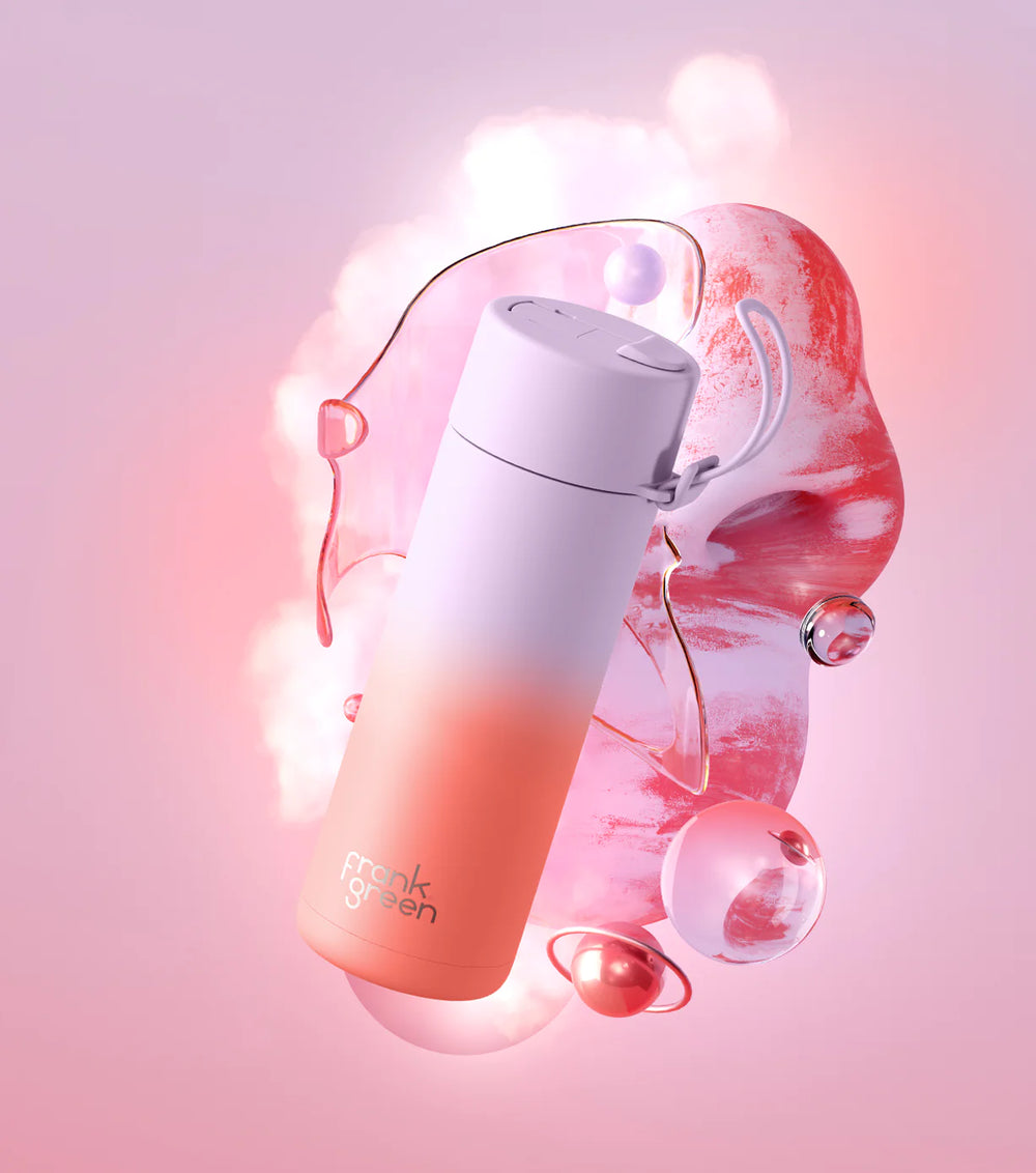 Frank Green | Ceramic Lined Reusable Bottle 20oz with Straw - Gradient Lilac Haze/Living Coral | Shut the Front Door