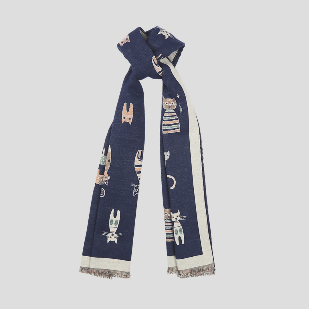 Antigone | Cats Double Sided Scarf - Navy Blue | Shut the Front Door
