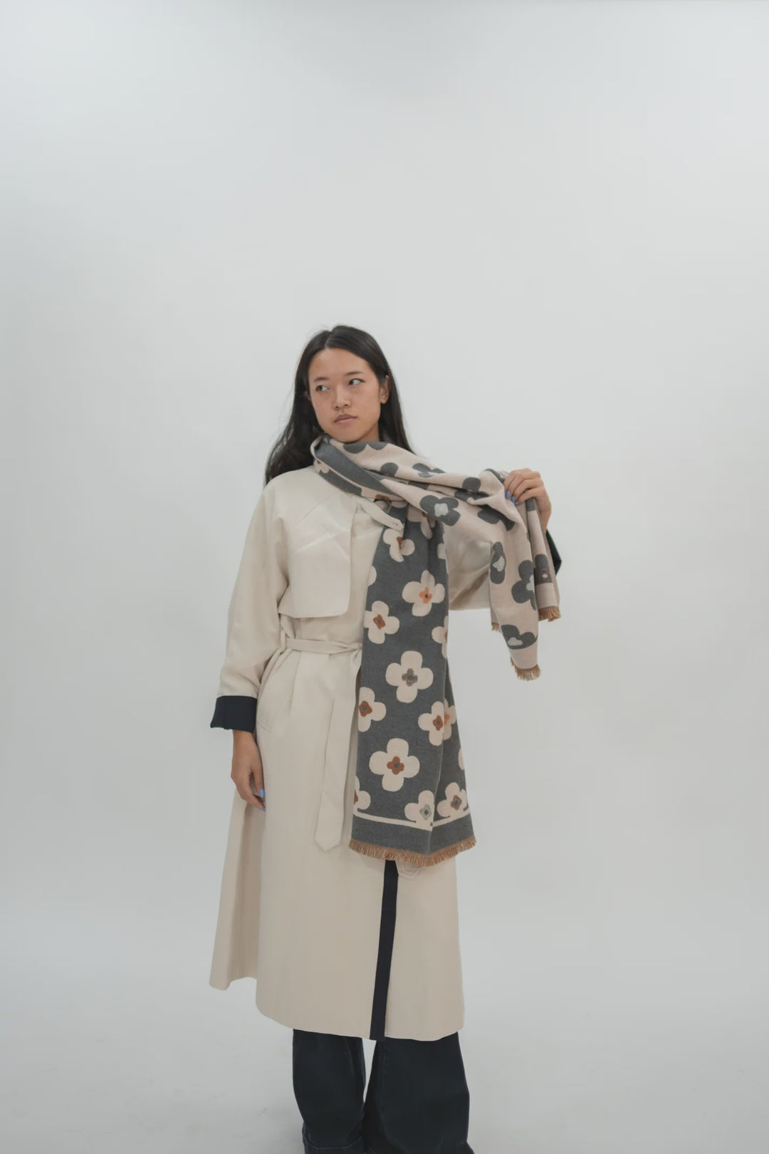 Antigone | Floral Double Sided Scarf - Grey | Shut the Front Door