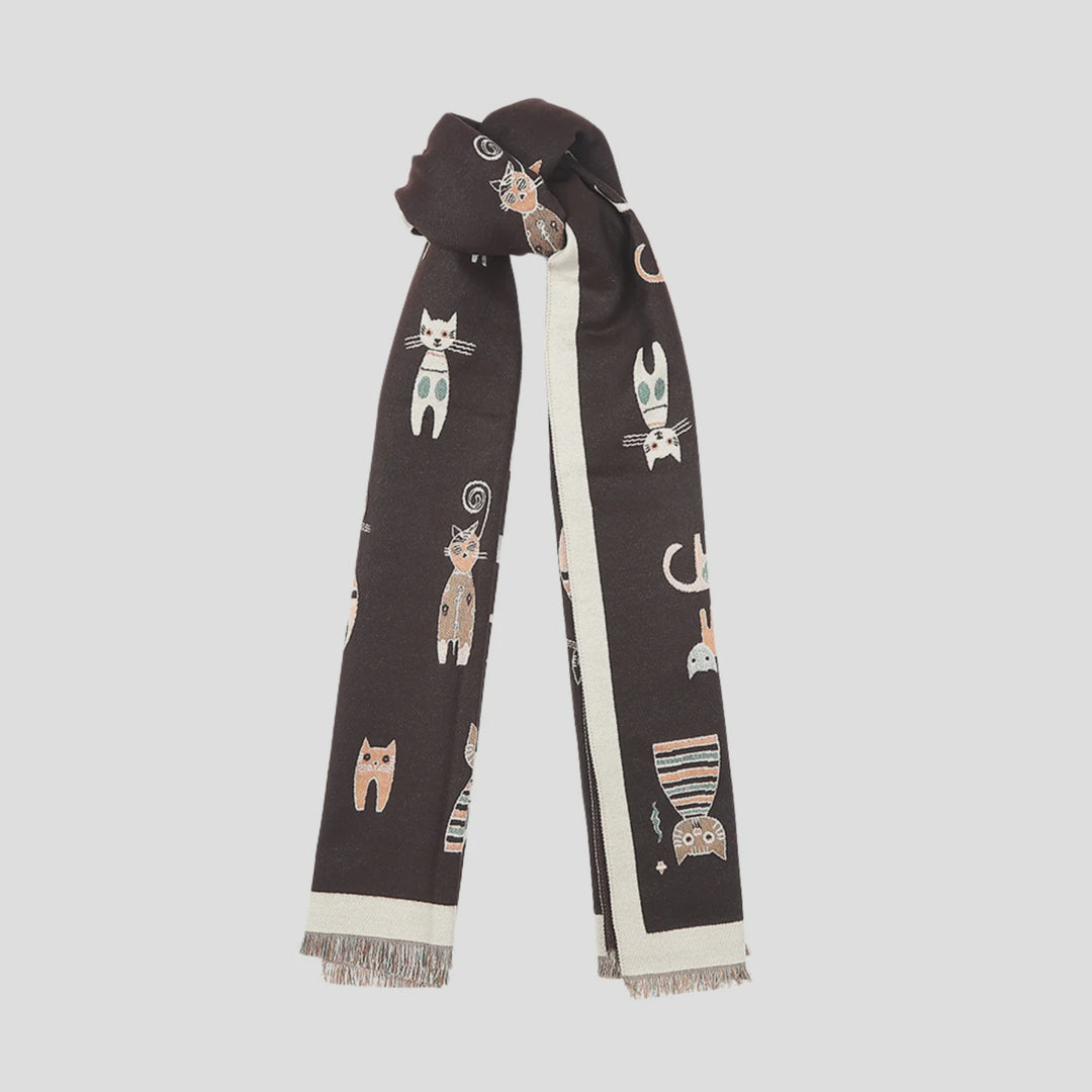 Antigone | Cats Double Sided Scarf - Coffee | Shut the Front Door
